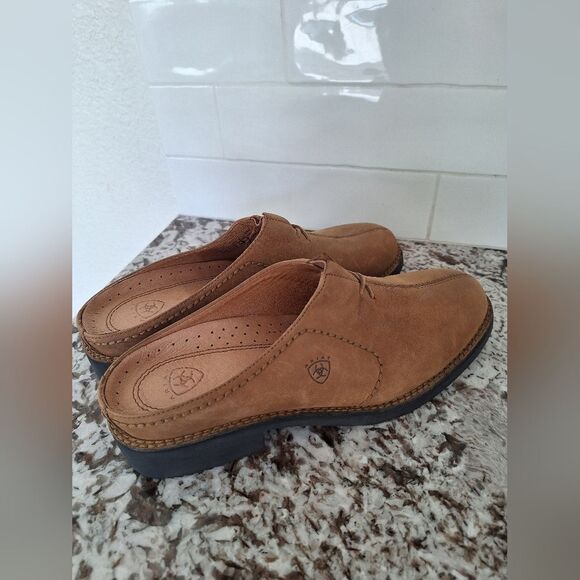 Womens Ariat Tan Leather Mules Shoes Clogs Slip-On  9.5 - Picture 2 of 8